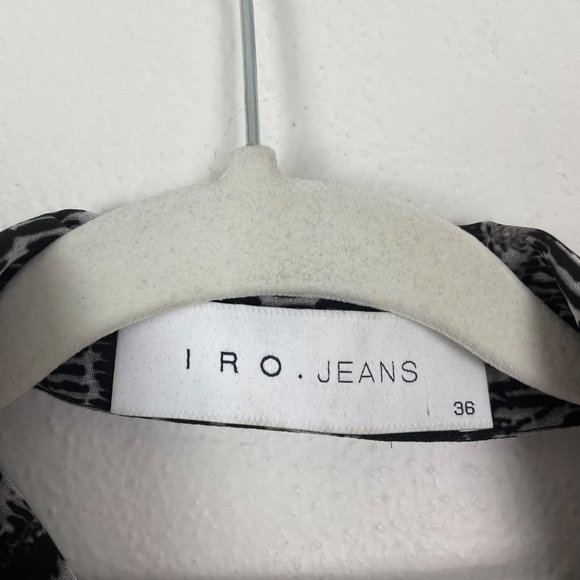 IRO Jeans Woman's Sz 36/4 Black & White Patterned Lace Up Back Semi Sheer Blouse - Picture 4 of 8